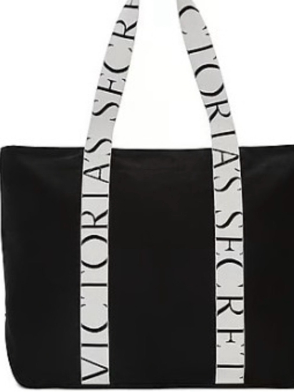 Victoria's Secret Black Tote with White Logo Straps Leopard Lining
